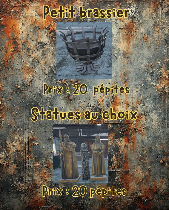 petit brasier et statues